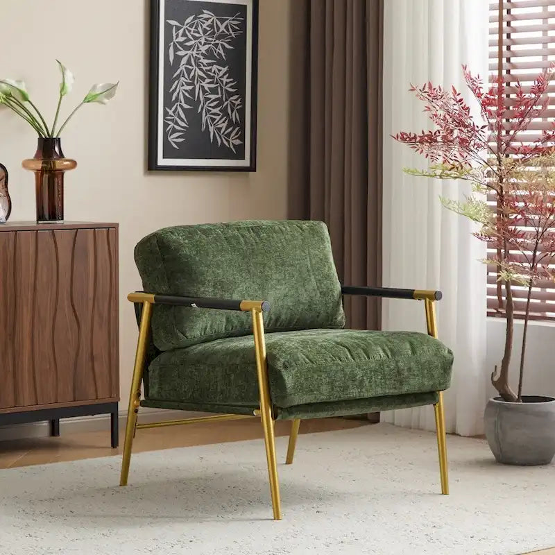 Modern Accent Arm Chair with Plush Cushions and Metal Frame - 27.56 inches