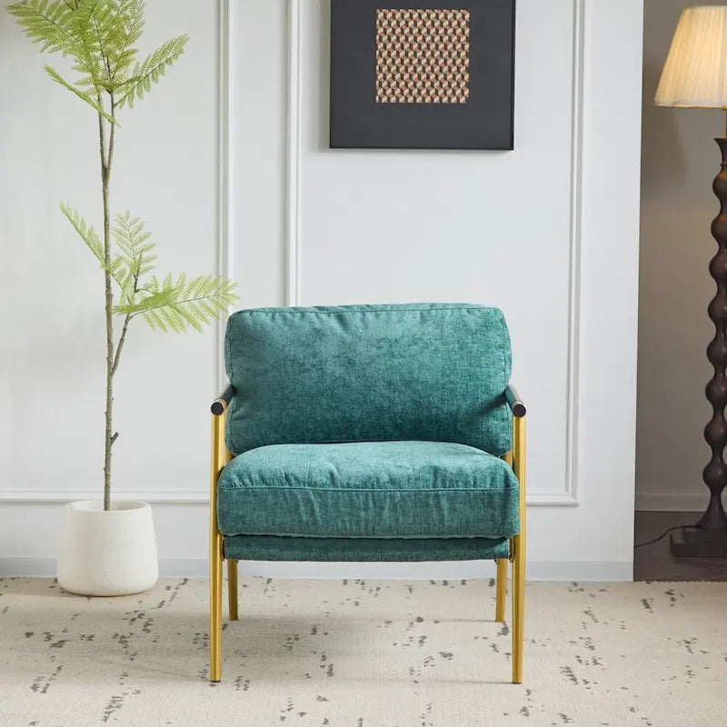 Modern Accent Arm Chair with Plush Cushions and Metal Frame - 27.56 inches