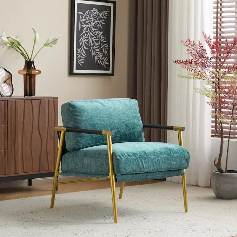 Modern Accent Arm Chair with Plush Cushions and Metal Frame - 27.56 inches