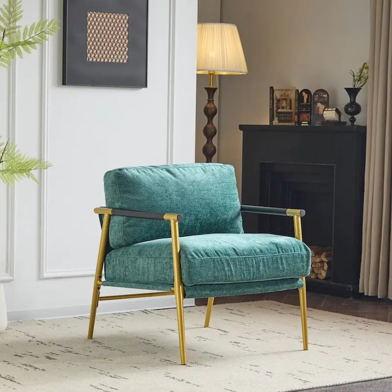 Modern Accent Arm Chair with Plush Cushions and Metal Frame - 27.56 inches