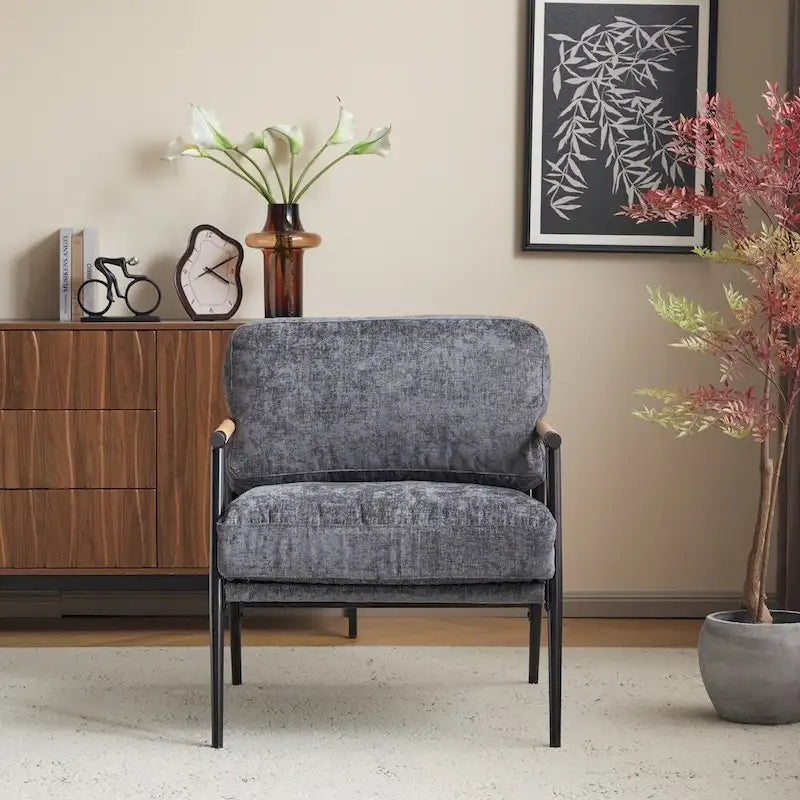 Modern Accent Arm Chair with Plush Cushions and Metal Frame - 27.56 inches