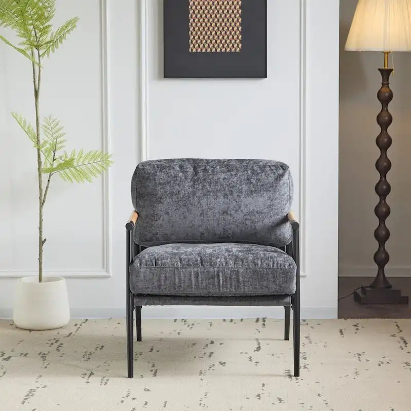 Modern Accent Arm Chair with Plush Cushions and Metal Frame - 27.56 inches