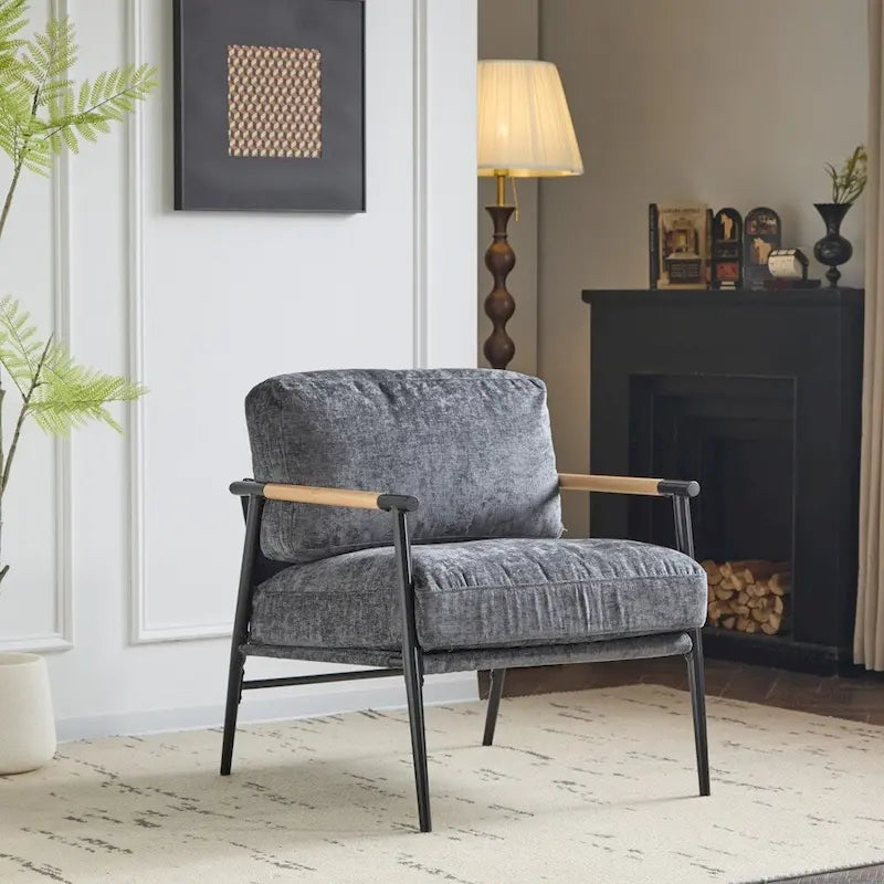 Modern Accent Arm Chair with Plush Cushions and Metal Frame - 27.56 inches