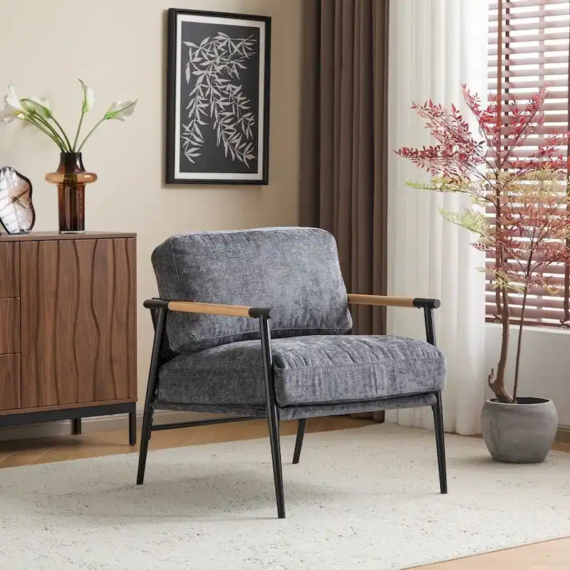 Modern Accent Arm Chair with Plush Cushions and Metal Frame - 27.56 inches