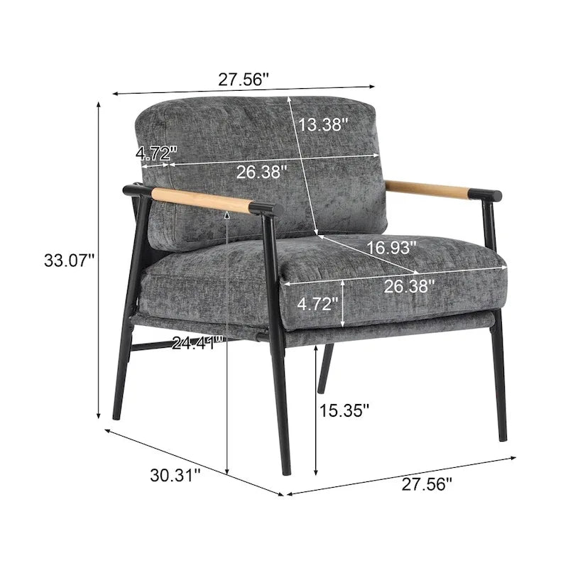 Modern Accent Arm Chair with Plush Cushions and Metal Frame - 27.56 inches