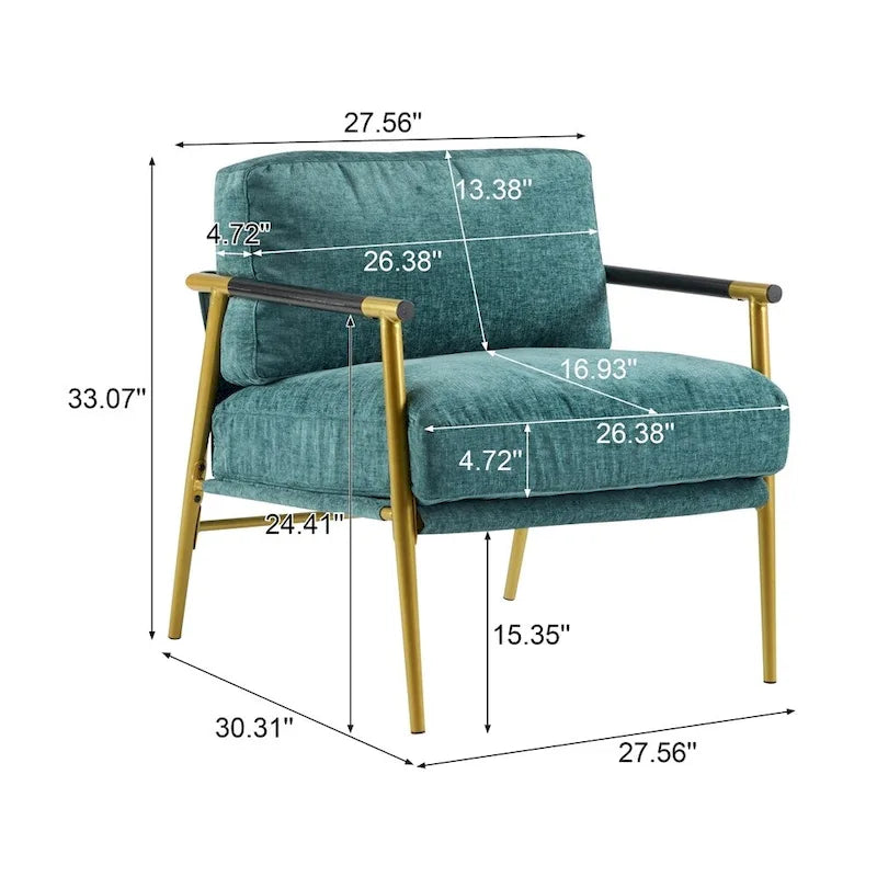 Modern Accent Arm Chair with Plush Cushions and Metal Frame - 27.56 inches
