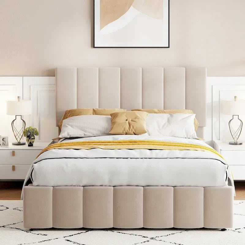 Upholstered Platform Bed with Hydraulic Storage System - Queen and Full