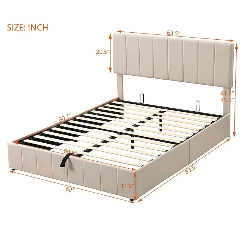 Upholstered Platform Bed with Hydraulic Storage System - Queen and Full