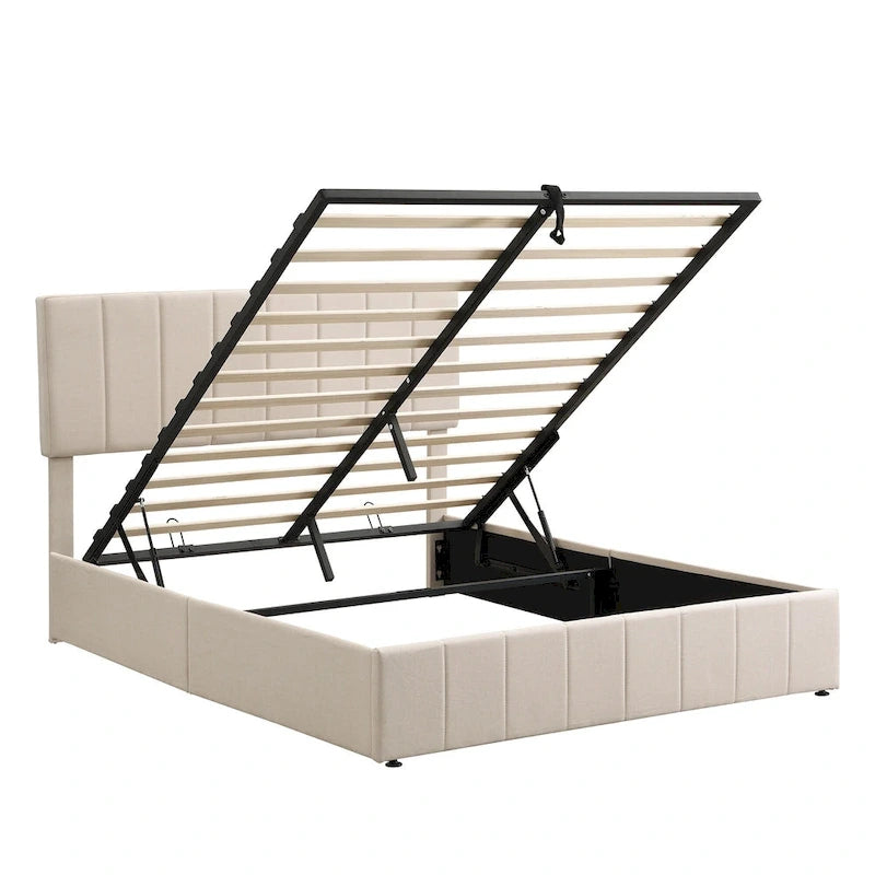 Upholstered Platform Bed with Hydraulic Storage System - Queen and Full