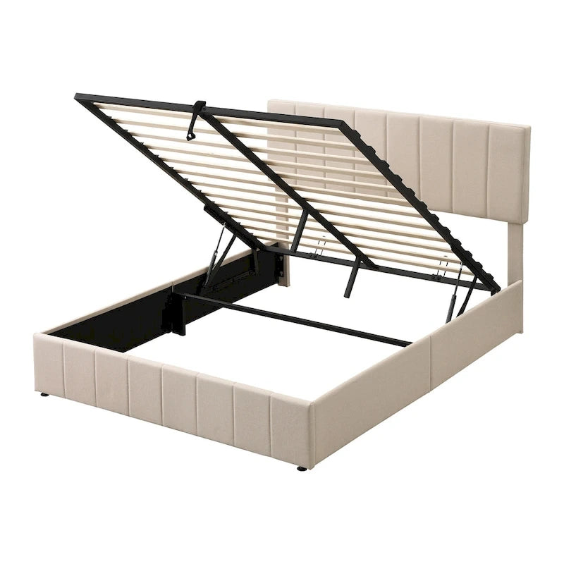 Upholstered Platform Bed with Hydraulic Storage System - Queen and Full