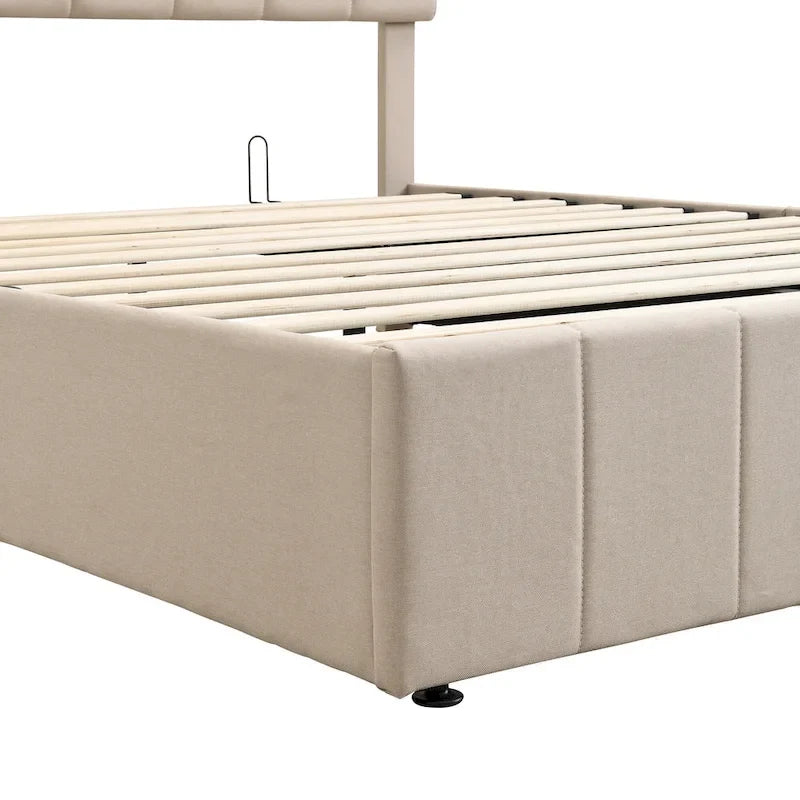 Upholstered Platform Bed with Hydraulic Storage System - Queen and Full