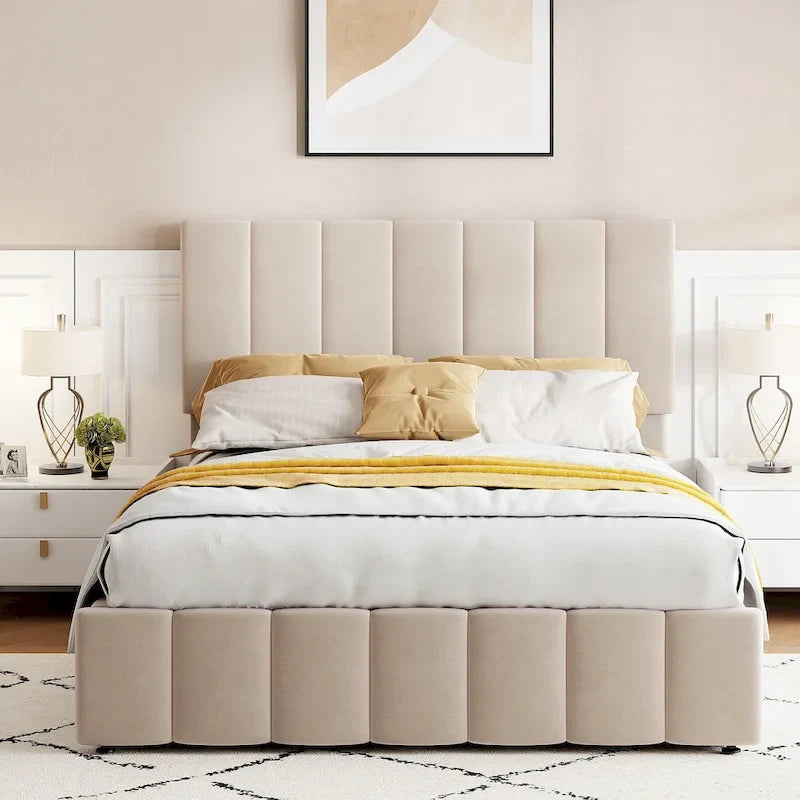 Upholstered Platform Bed with Hydraulic Storage System - Queen and Full