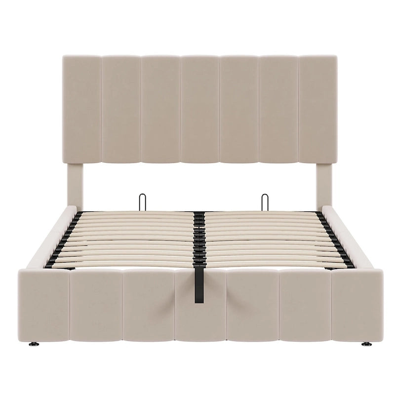 Upholstered Platform Bed with Hydraulic Storage System - Queen and Full