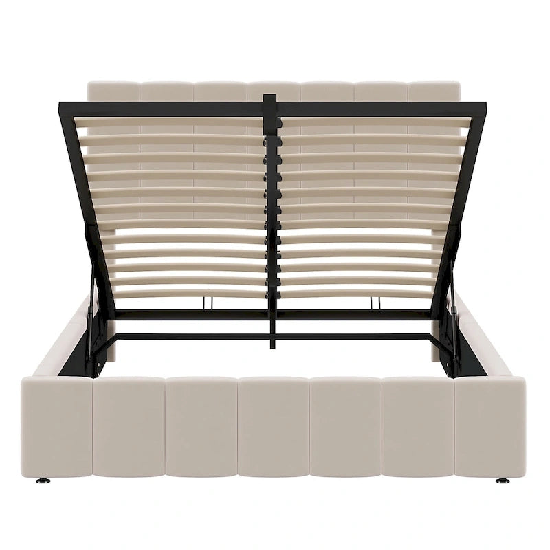 Upholstered Platform Bed with Hydraulic Storage System - Queen and Full