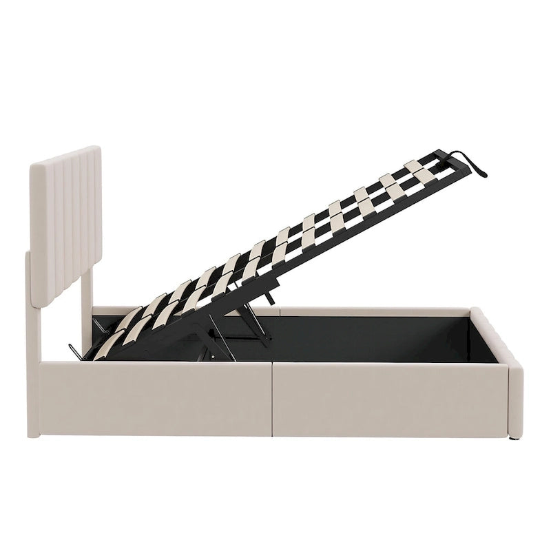 Upholstered Platform Bed with Hydraulic Storage System - Queen and Full
