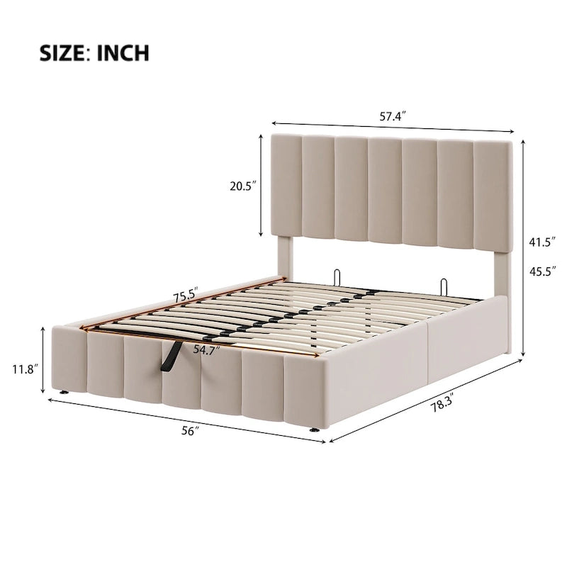 Upholstered Platform Bed with Hydraulic Storage System - Queen and Full