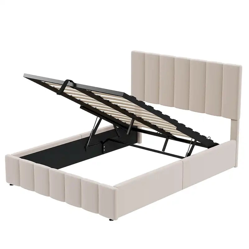 Upholstered Platform Bed with Hydraulic Storage System - Queen and Full