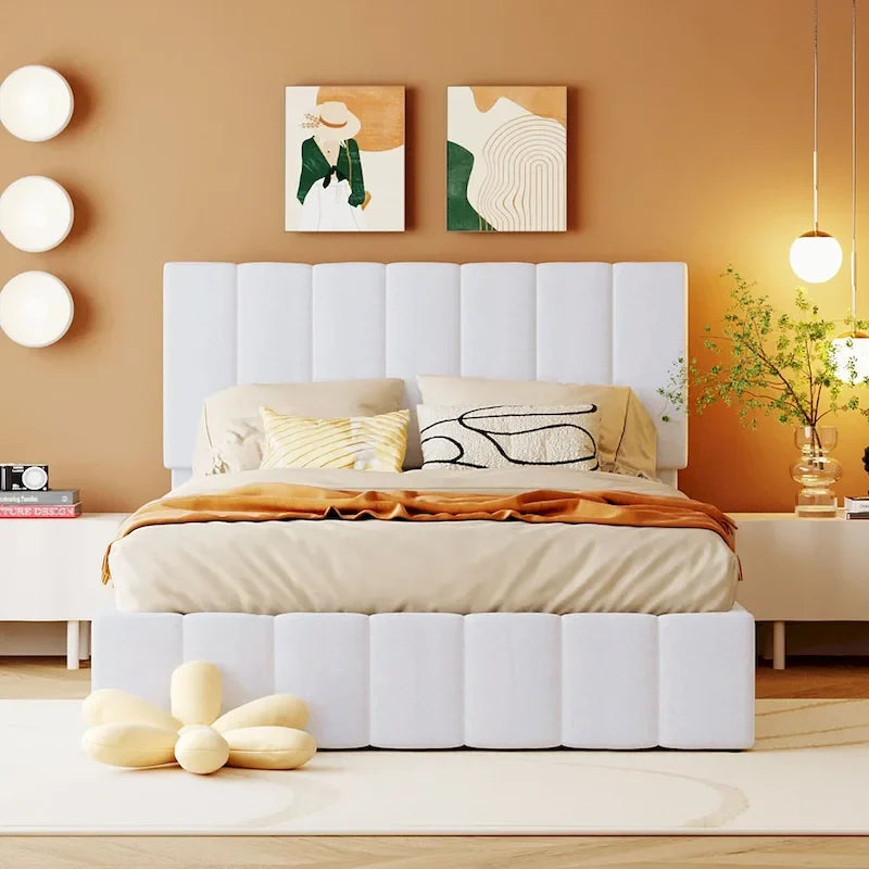Upholstered Platform Bed with Hydraulic Storage System - Queen and Full