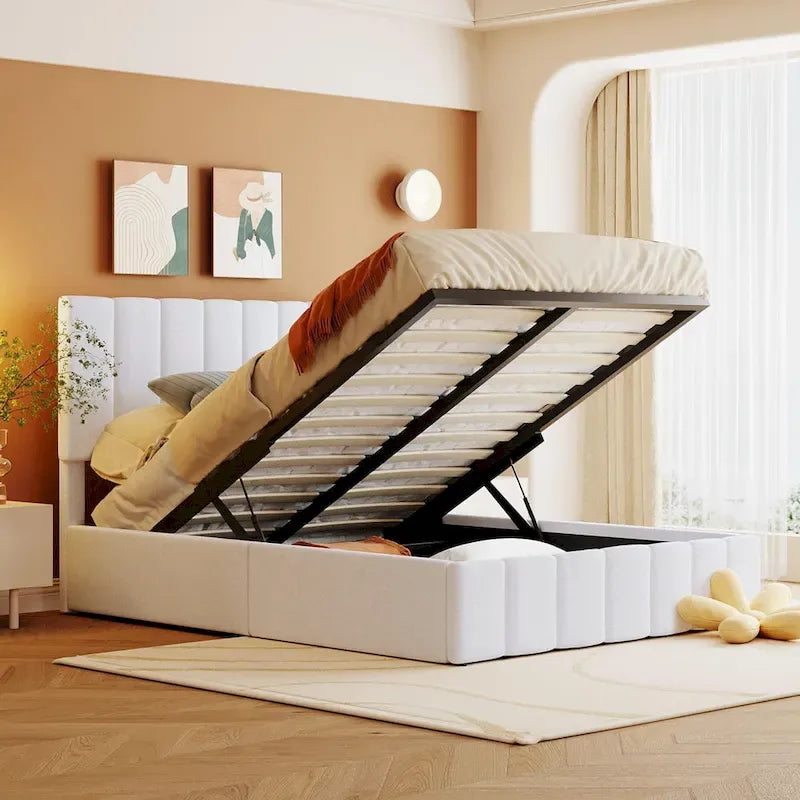 Upholstered Platform Bed with Hydraulic Storage System - Queen and Full