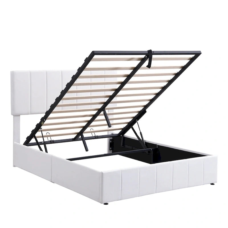 Upholstered Platform Bed with Hydraulic Storage System - Queen and Full