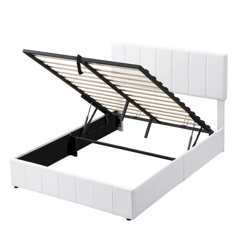 Upholstered Platform Bed with Hydraulic Storage System - Queen and Full