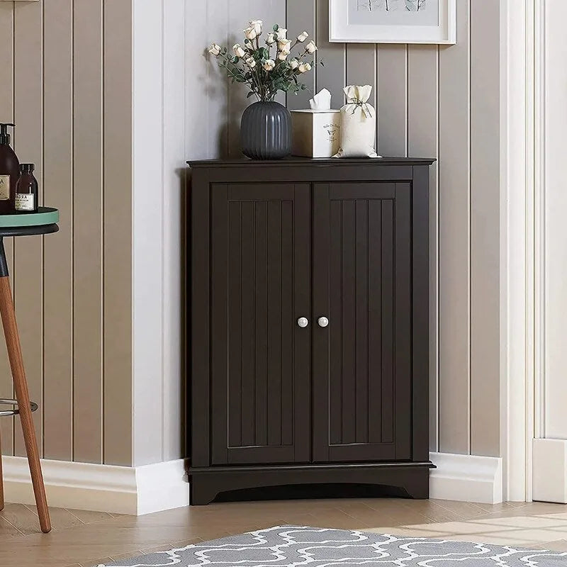Floor Corner Cabinet with Two Doors and 3 Shelves - 23.62W x 12.4D x 31.89H