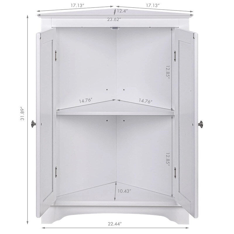 Floor Corner Cabinet with Two Doors and 3 Shelves - 23.62W x 12.4D x 31.89H