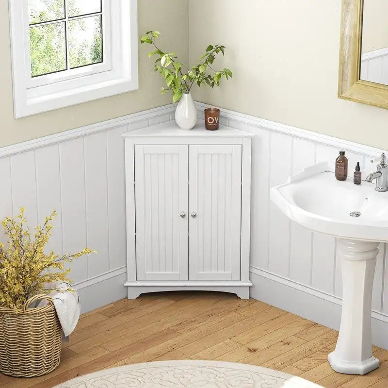 Floor Corner Cabinet with Two Doors and 3 Shelves - 23.62W x 12.4D x 31.89H