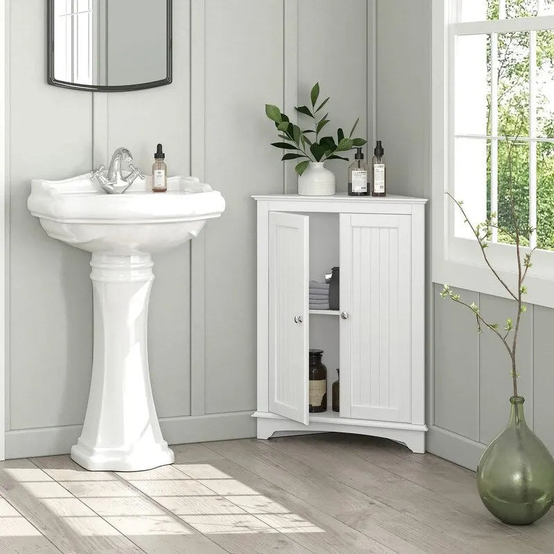 Floor Corner Cabinet with Two Doors and 3 Shelves - 23.62W x 12.4D x 31.89H