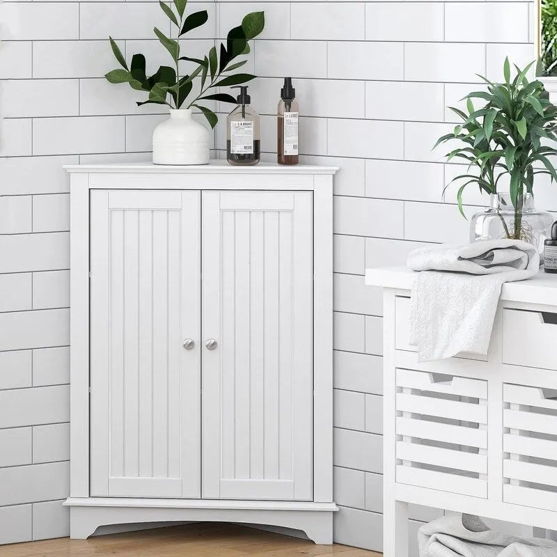 Floor Corner Cabinet with Two Doors and 3 Shelves - 23.62W x 12.4D x 31.89H