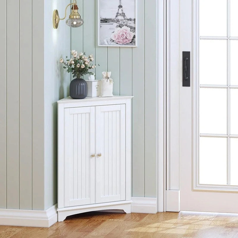 Floor Corner Cabinet with Two Doors and 3 Shelves - 23.62W x 12.4D x 31.89H