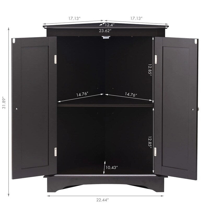 Floor Corner Cabinet with Two Doors and 3 Shelves - 23.62W x 12.4D x 31.89H
