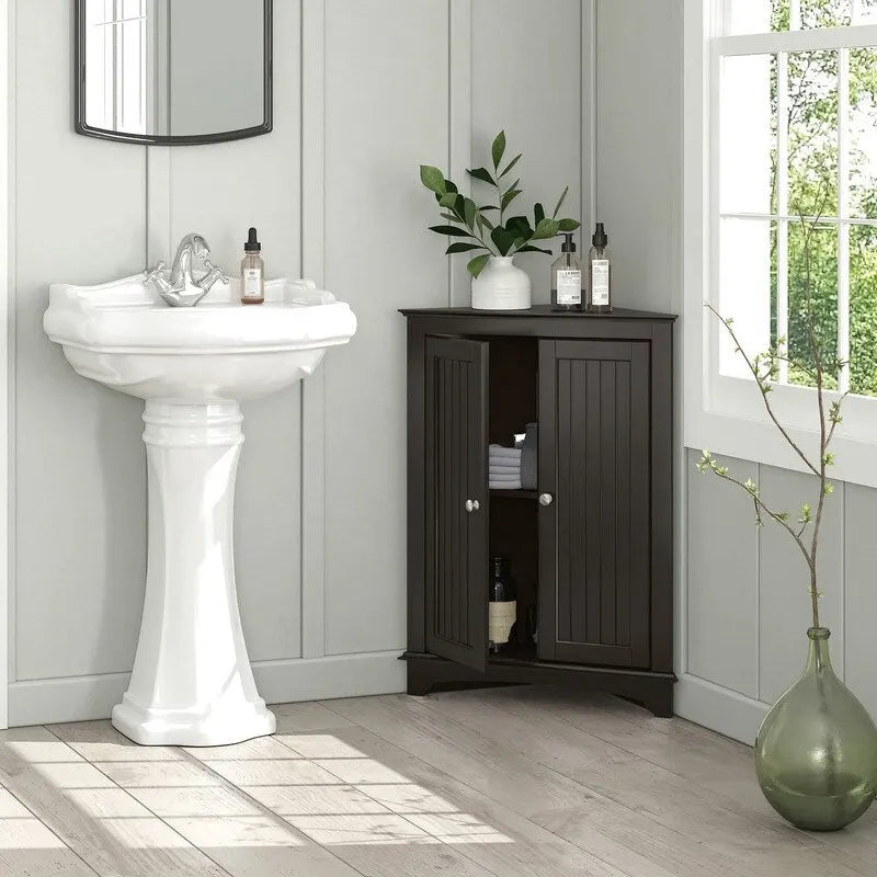 Floor Corner Cabinet with Two Doors and 3 Shelves - 23.62W x 12.4D x 31.89H