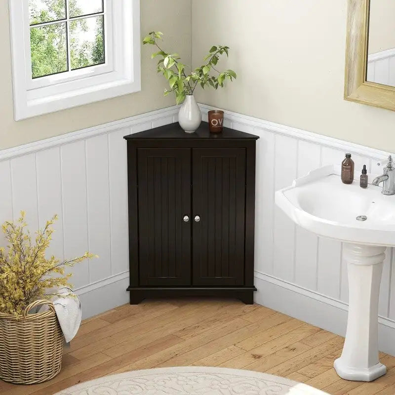 Floor Corner Cabinet with Two Doors and 3 Shelves - 23.62W x 12.4D x 31.89H