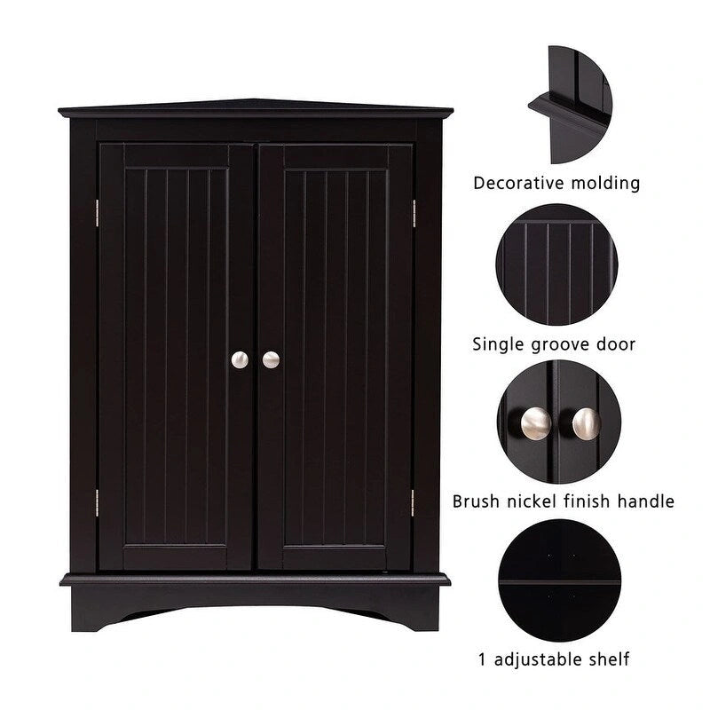 Floor Corner Cabinet with Two Doors and 3 Shelves - 23.62W x 12.4D x 31.89H