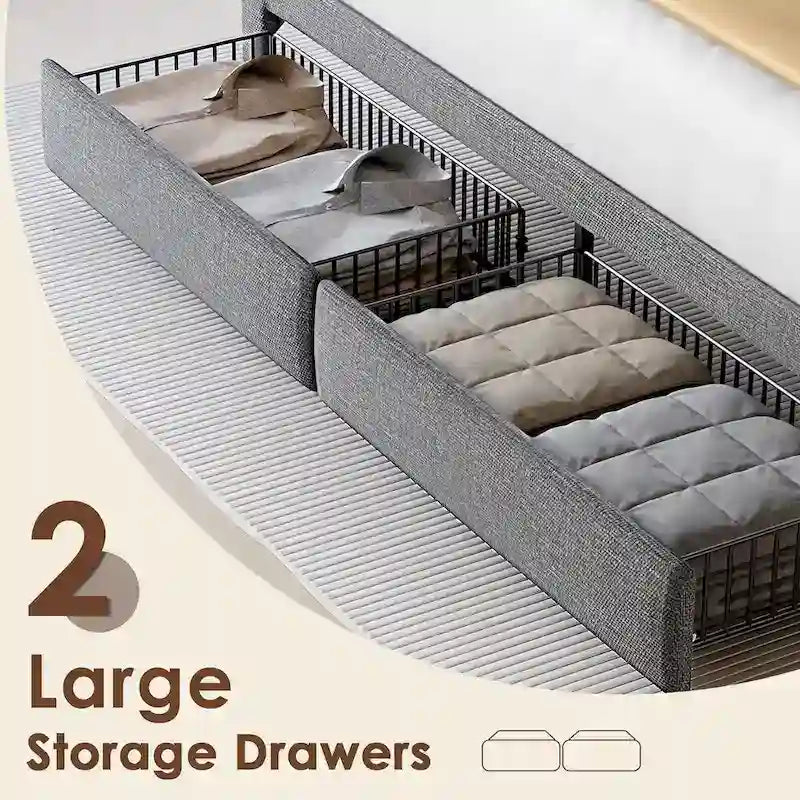 King Size LED Platform Bed with Fast Charging Station, RGB Lighting, Storage Headboard and 20W USB Ports