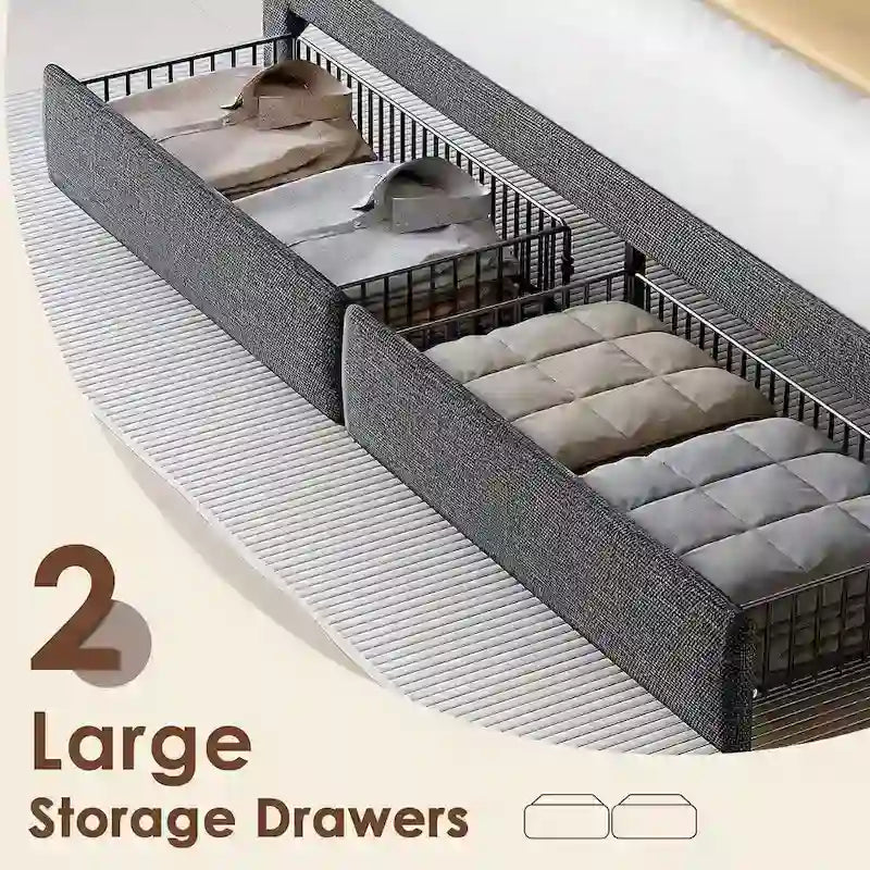 King Size LED Platform Bed with Fast Charging Station, RGB Lighting, Storage Headboard and 20W USB Ports