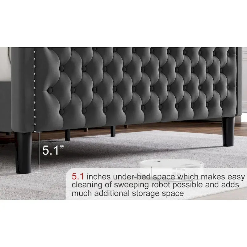 King Size Modern Velvet Platform Bed