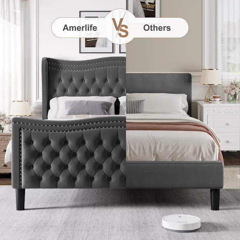 King Size Modern Velvet Platform Bed