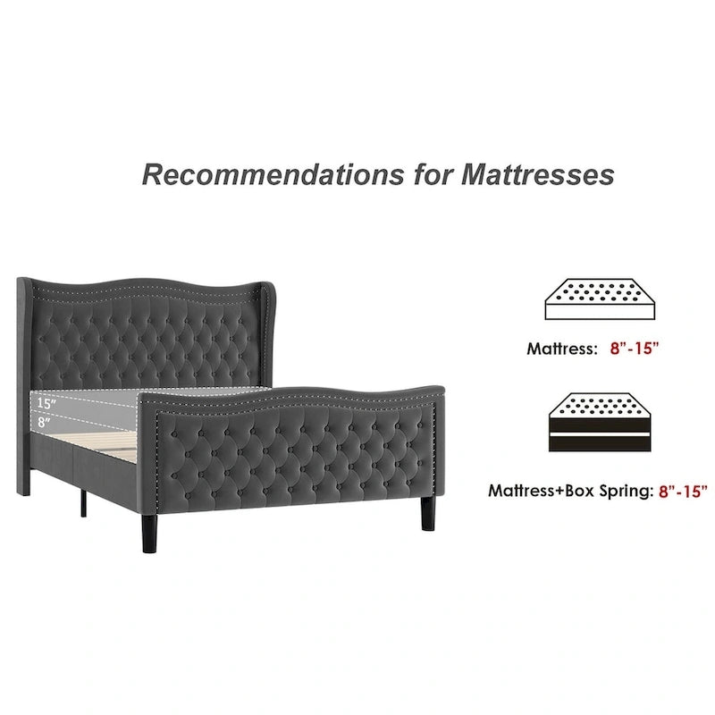 King Size Modern Velvet Platform Bed