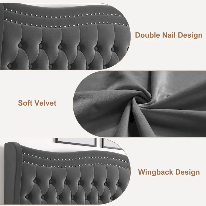 King Size Modern Velvet Platform Bed