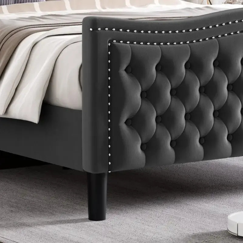 King Size Modern Velvet Platform Bed