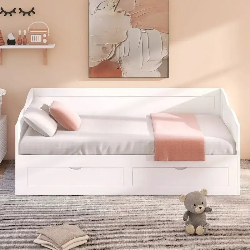 White Twin Extendable Daybed with 2 Storage Drawers - Expands to King Size