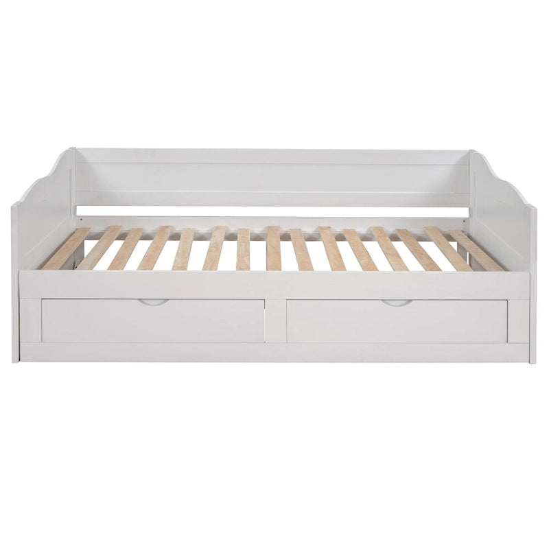 White Twin Extendable Daybed with 2 Storage Drawers - Expands to King Size