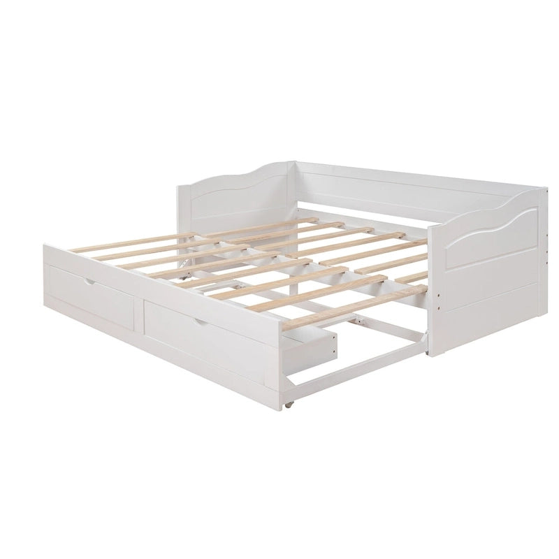 White Twin Extendable Daybed with 2 Storage Drawers - Expands to King Size