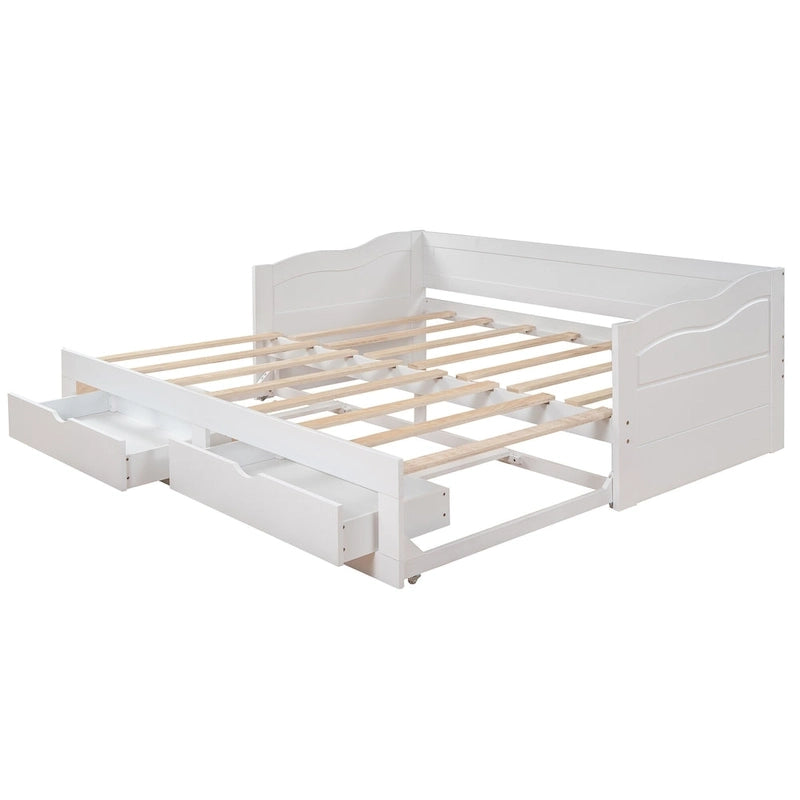 White Twin Extendable Daybed with 2 Storage Drawers - Expands to King Size