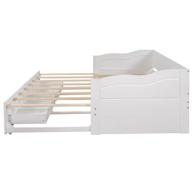 White Twin Extendable Daybed with 2 Storage Drawers - Expands to King Size