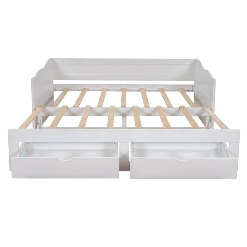 White Twin Extendable Daybed with 2 Storage Drawers - Expands to King Size