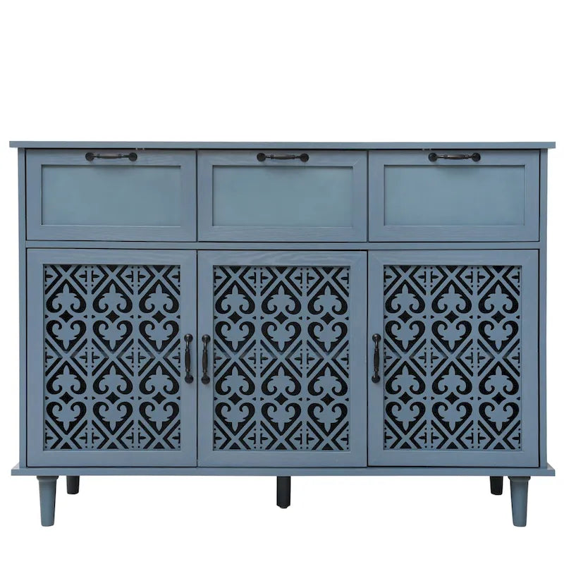 Retro Style 47.24 Inch Horizontal Dresser with 3 Drawers and 3 Carved Panel Doors