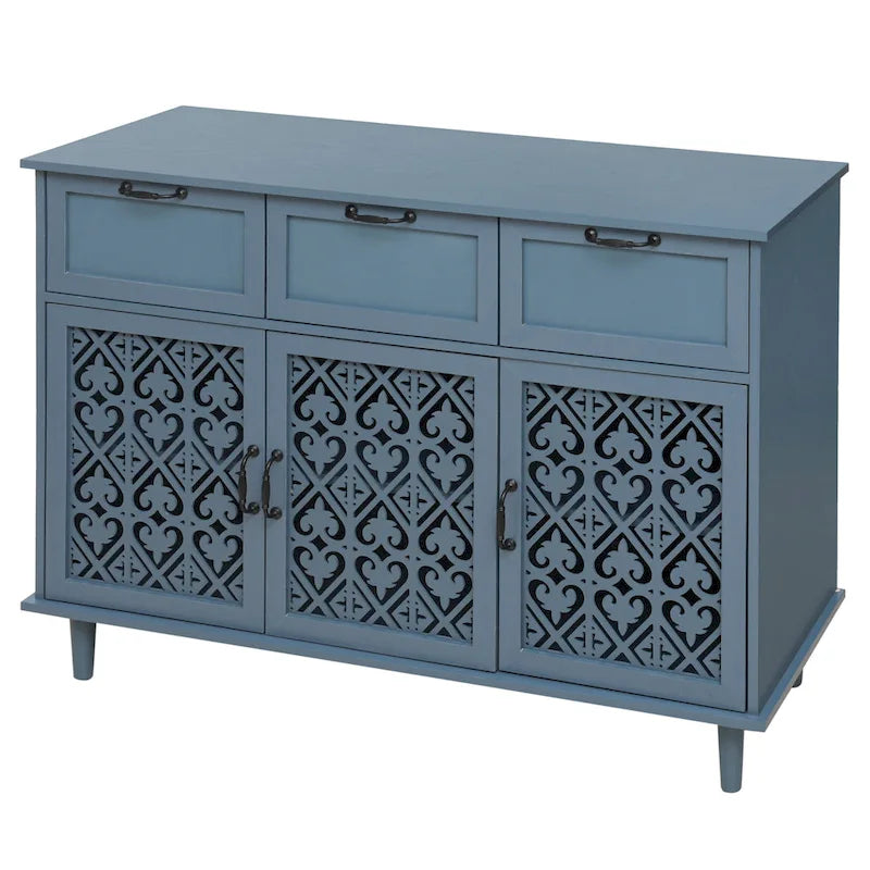 Retro Style 47.24 Inch Horizontal Dresser with 3 Drawers and 3 Carved Panel Doors